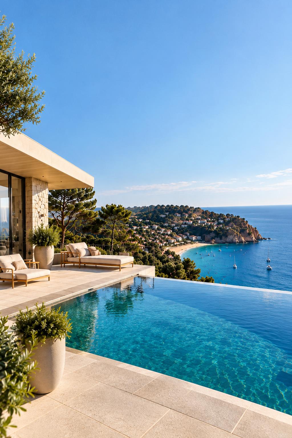 Villa con piscina infinita y vistas a una cala de la Costa Brava